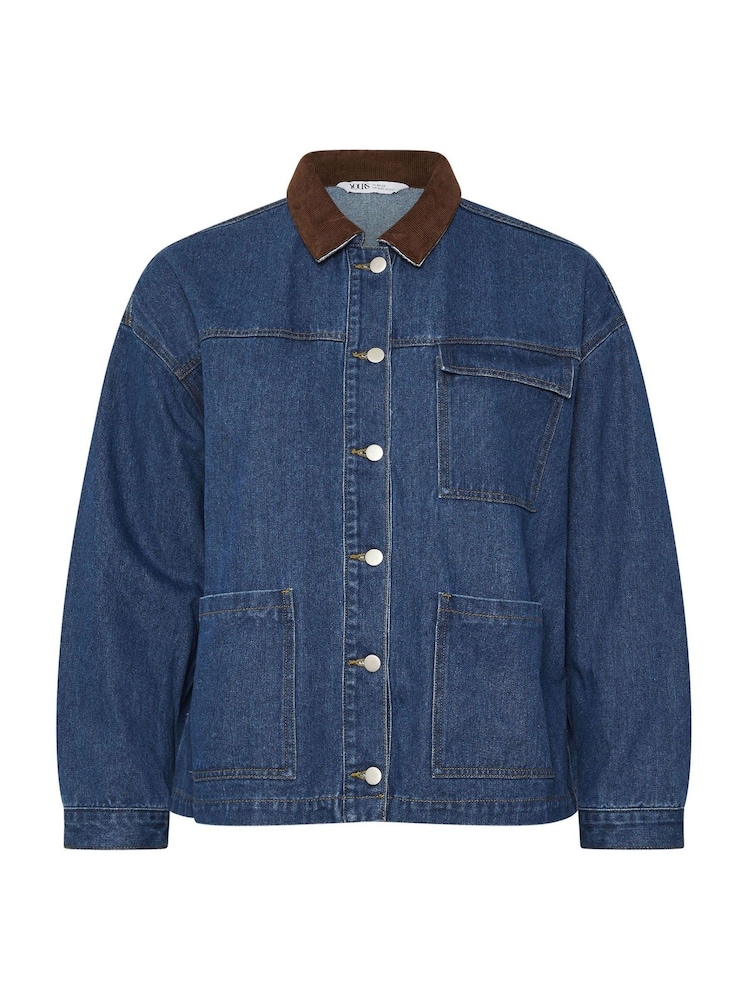 Yours Curve Blue Cord Denim Jacket - Image 6 of 6
