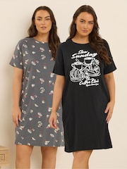 Yours Curve Black Coffee Club Sleep T-Shirts 2 Pack - Image 1 of 8