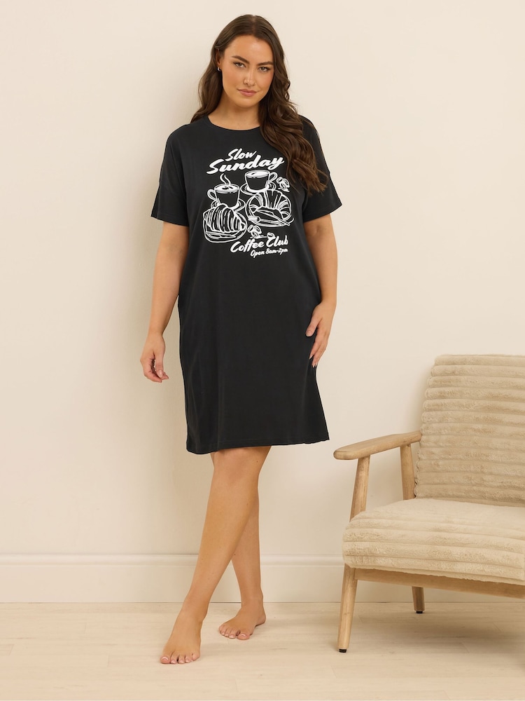 Yours Curve Black Coffee Club Sleep T-Shirts 2 Pack - Image 2 of 8