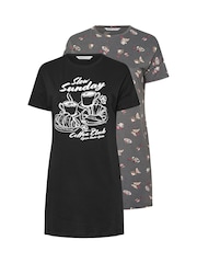 Yours Curve Black Coffee Club Sleep T-Shirts 2 Pack - Image 8 of 8