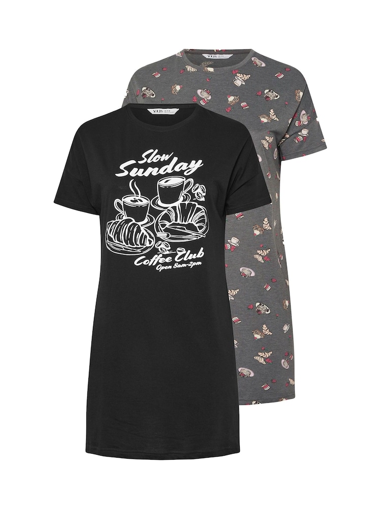 Yours Curve Black Coffee Club Sleep T-Shirts 2 Pack - Image 8 of 8