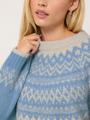 M&Co Blue Petite Placement Fairisle Jumper - Image 4 of 5
