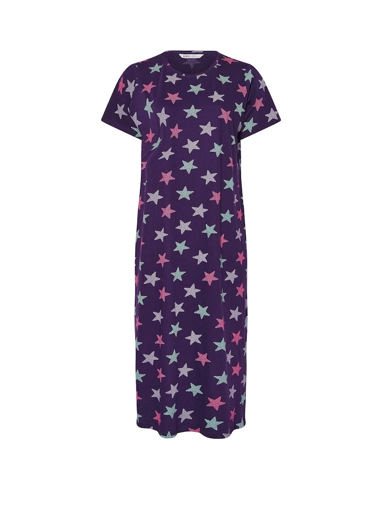 Yours Curve Grey Shine Stars Midaxi Nightdress 2 Pack - Image 2 of 8