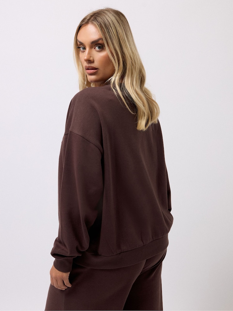 Yours Curve Light Brown Crew Neck Sweatshirt - Image 2 of 5