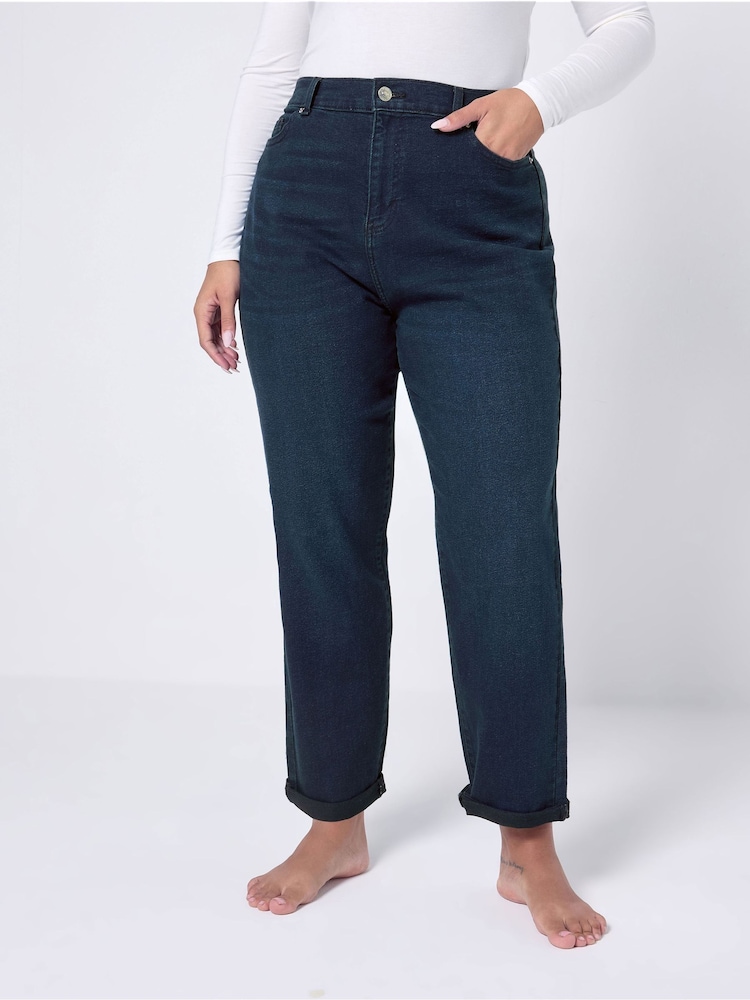 Yours Curve Blue Boyfriend Jeans - Image 1 of 5