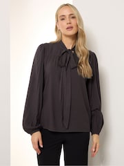 Long Tall Sally Brown Acid Wash Tie Neck Top - Image 3 of 6