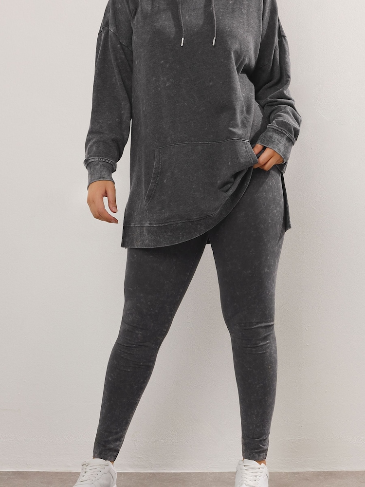 Yours Curve Black Acid Wash Leggings - Image 1 of 5