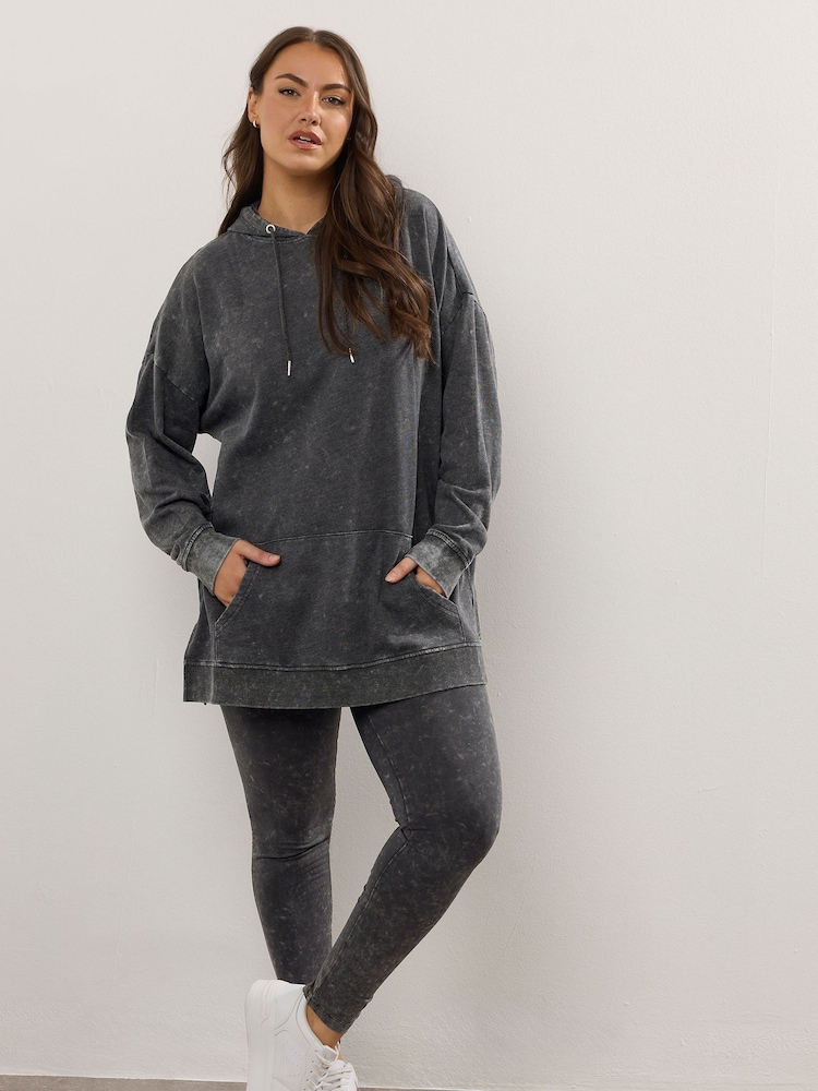 Yours Curve Black Acid Wash Leggings - Image 2 of 5