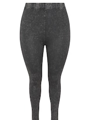 Yours Curve Black Acid Wash Leggings - Image 5 of 5