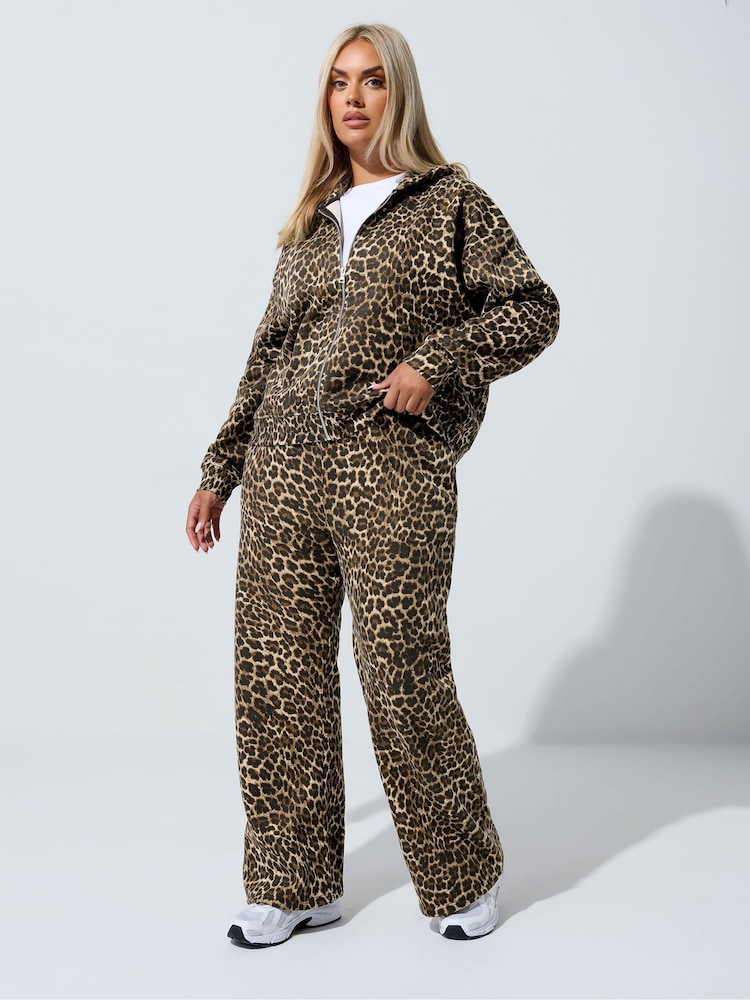Yours Curve Brown Limited Leopard Printed Joggers - Image 2 of 5