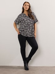Yours Curve Black Short Sleeve Notch Neck Top - Image 2 of 5