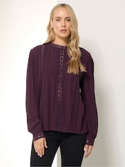 Long Tall Sally Red Crinkle Lace Detail Blouse - Image 1 of 5