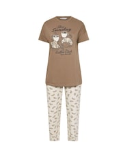 Yours Curve Brown Coffee Club Short Sleeve Wide Leg Pyjamas Set - Image 4 of 5