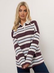Yours Curve Cream Stripe Rugby Top - Image 1 of 5