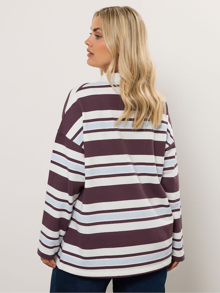 Yours Curve Cream Stripe Rugby Top - Image 2 of 5