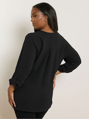 Yours Curve Black Zip Notch Neck Blouse - Image 3 of 5