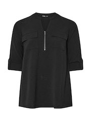 Yours Curve Black Zip Notch Neck Blouse - Image 5 of 5