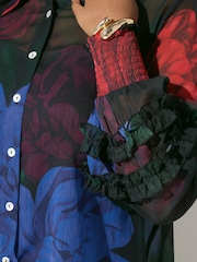 Yours Curve Black London Cuffed Ruffle Shirt - Image 4 of 5