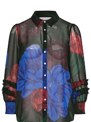Yours Curve Black London Cuffed Ruffle Shirt - Image 5 of 5