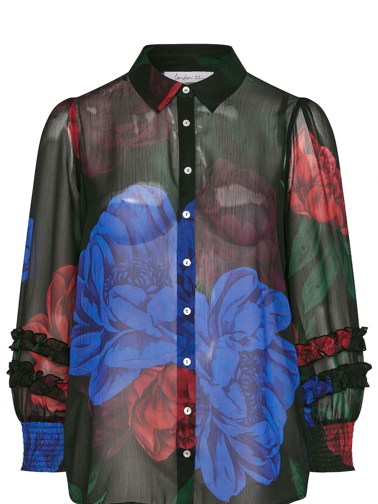 Yours Curve Black London Cuffed Ruffle Shirt - Image 5 of 5