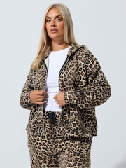 Moletom com estampa de leopardo Yours Curve Limited Zip - Imagem 1 de 5