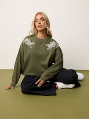Verde - Yours Curve Embroidered Sweatshirt - Imagem 1 de 6