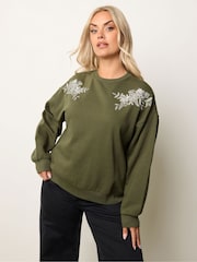 Verde - Yours Curve Embroidered Sweatshirt - Imagem 2 de 6