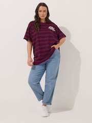 Yours Curve Red Stripe T-Shirt With Pocket - Image 3 of 5