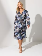 Yours Curve Blue London Satin Wrap Dress - Image 1 of 5