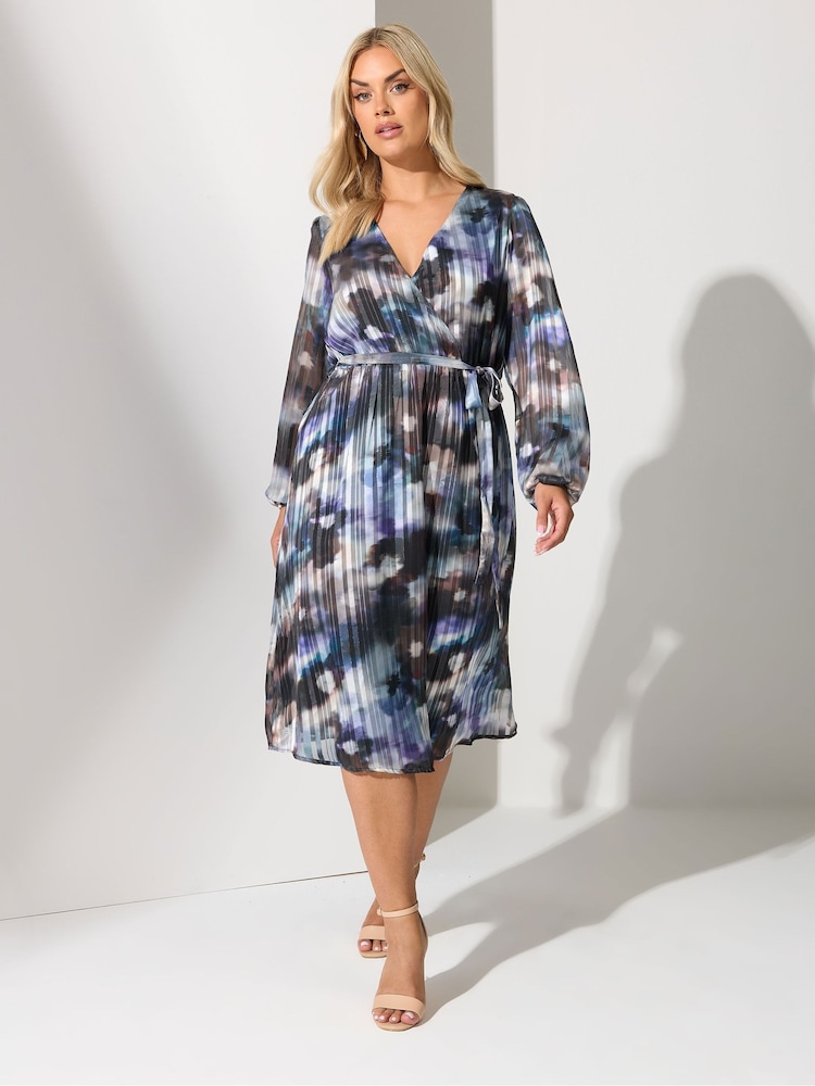 Yours Curve Blue London Satin Wrap Dress - Image 1 of 5