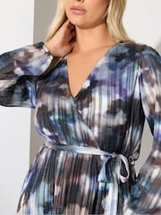 Yours Curve Blue London Satin Wrap Dress - Image 4 of 5