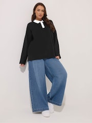 Yours Curve Black Long Sleeve Collar Rugby Top - Image 3 of 6