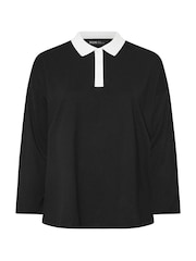 Yours Curve Black Long Sleeve Collar Rugby Top - Image 6 of 6