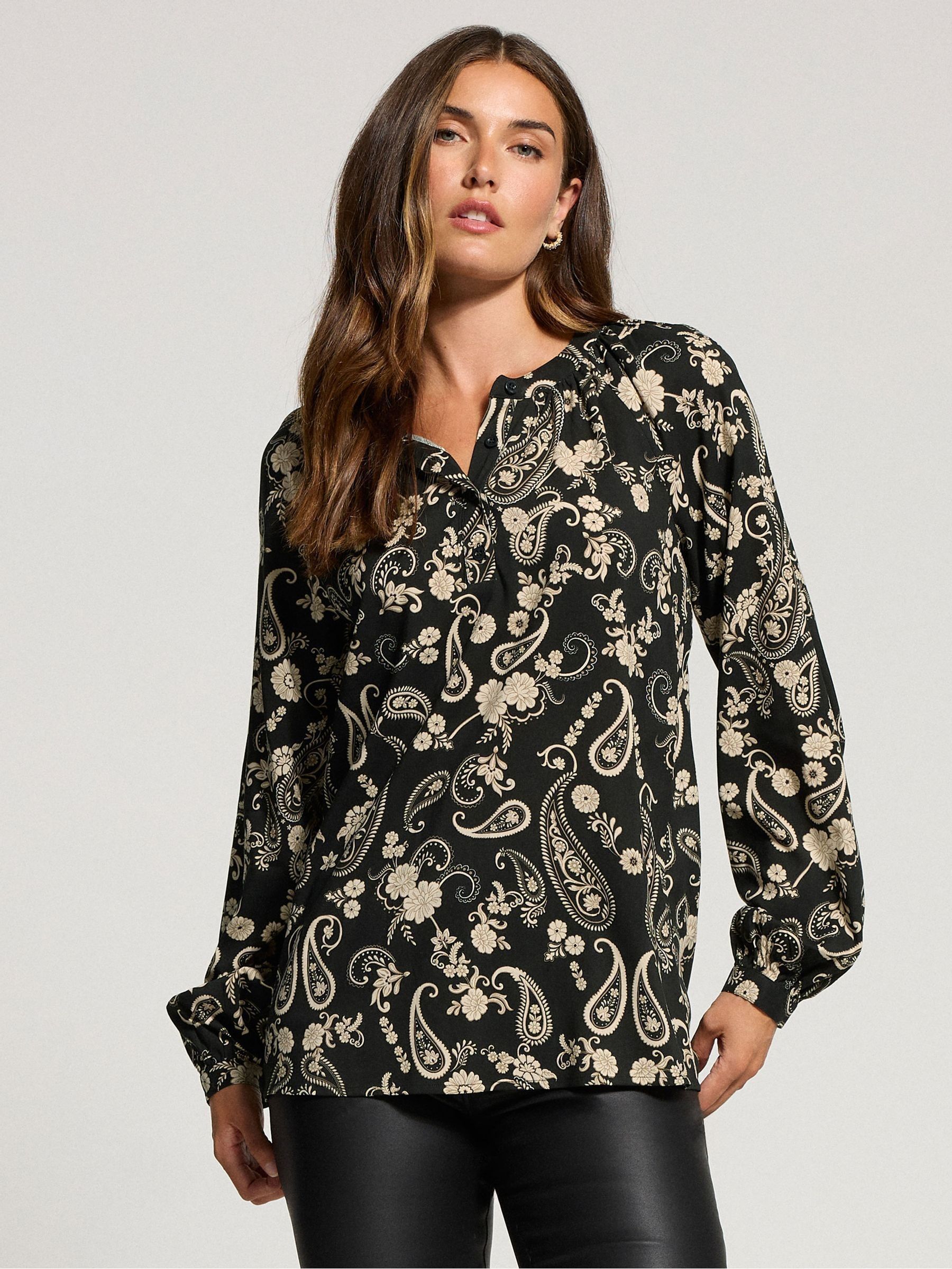 Long Tall Sally Black Half Placket Raglan Blouse