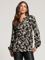 Long Tall Sally Black Half Placket Raglan Blouse - Image 1 of 5