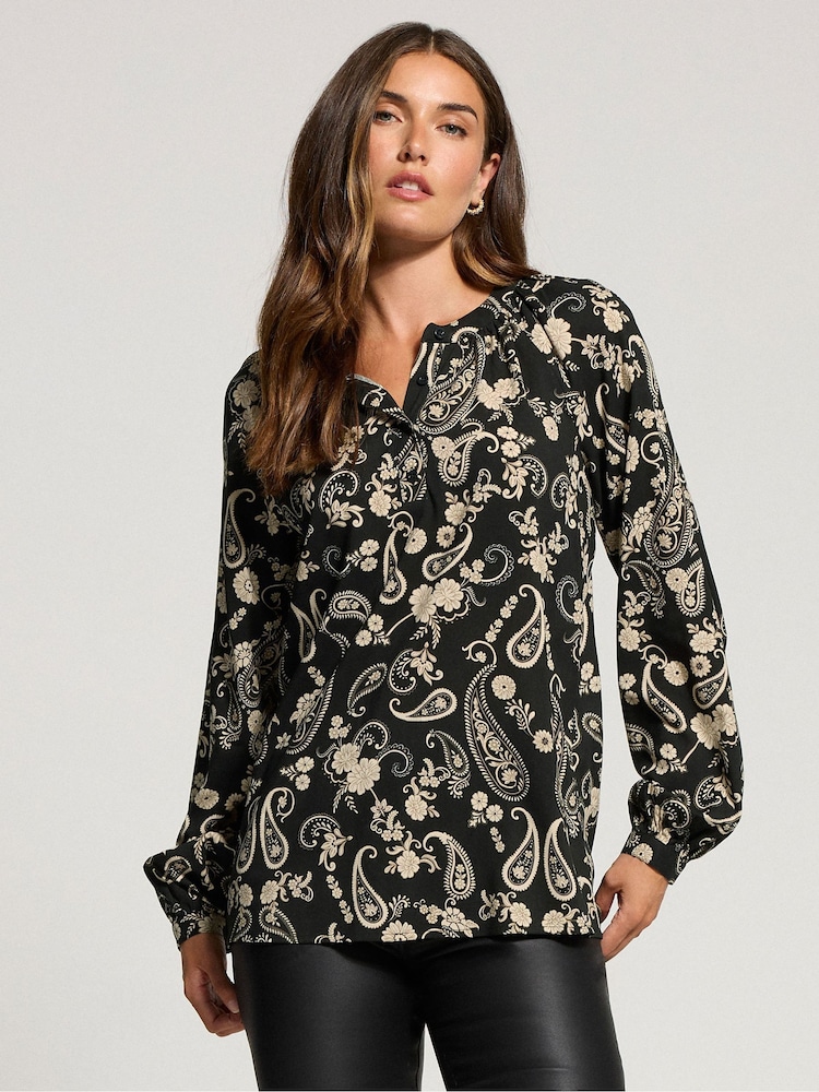 Long Tall Sally Black Half Placket Raglan Blouse - Image 1 of 5