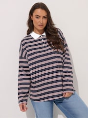 Yours Curve Grey Long Sleeve Collar Rugby Top - Image 2 of 6