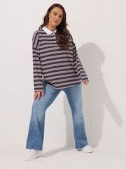 Yours Curve Grey Long Sleeve Collar Rugby Top - Image 3 of 6