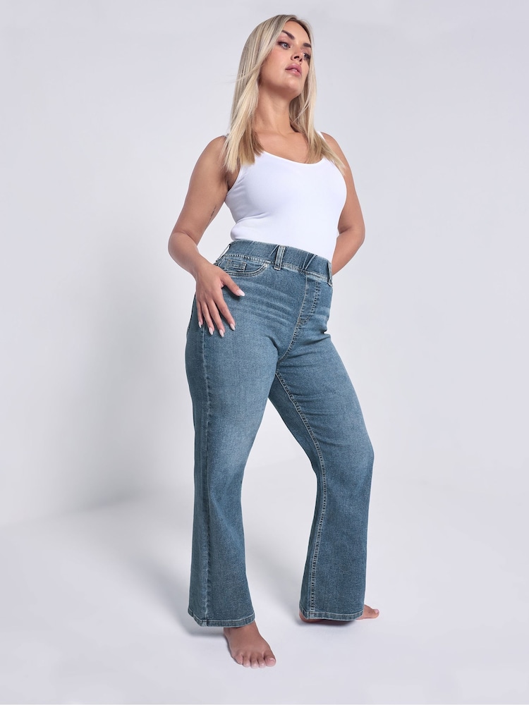 Yours Curve Blue Wide Fit Wide Leg Jeggings - Image 2 of 6 Yours Curve Blue Wide Fit Wide Leg Jeggings - Image 2 of 6