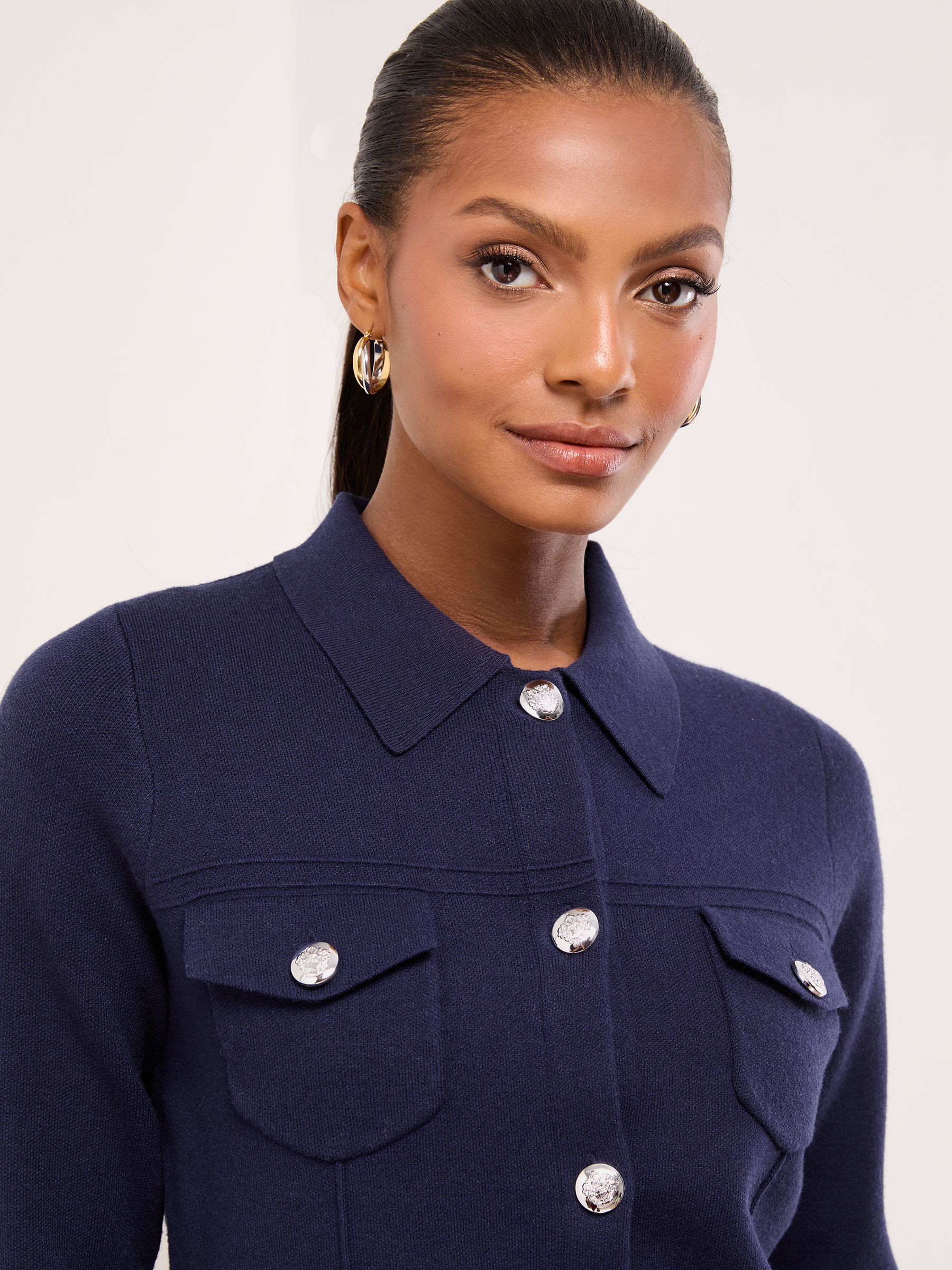 Buy Lipsy Navy Blue Collared Military Long Sleeve Knitted Cardigan