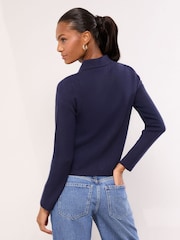 Lipsy Navy Blue Collared Military Long Sleeve Knitted Cardigan Jacket With Pockets - Image 4 of 4