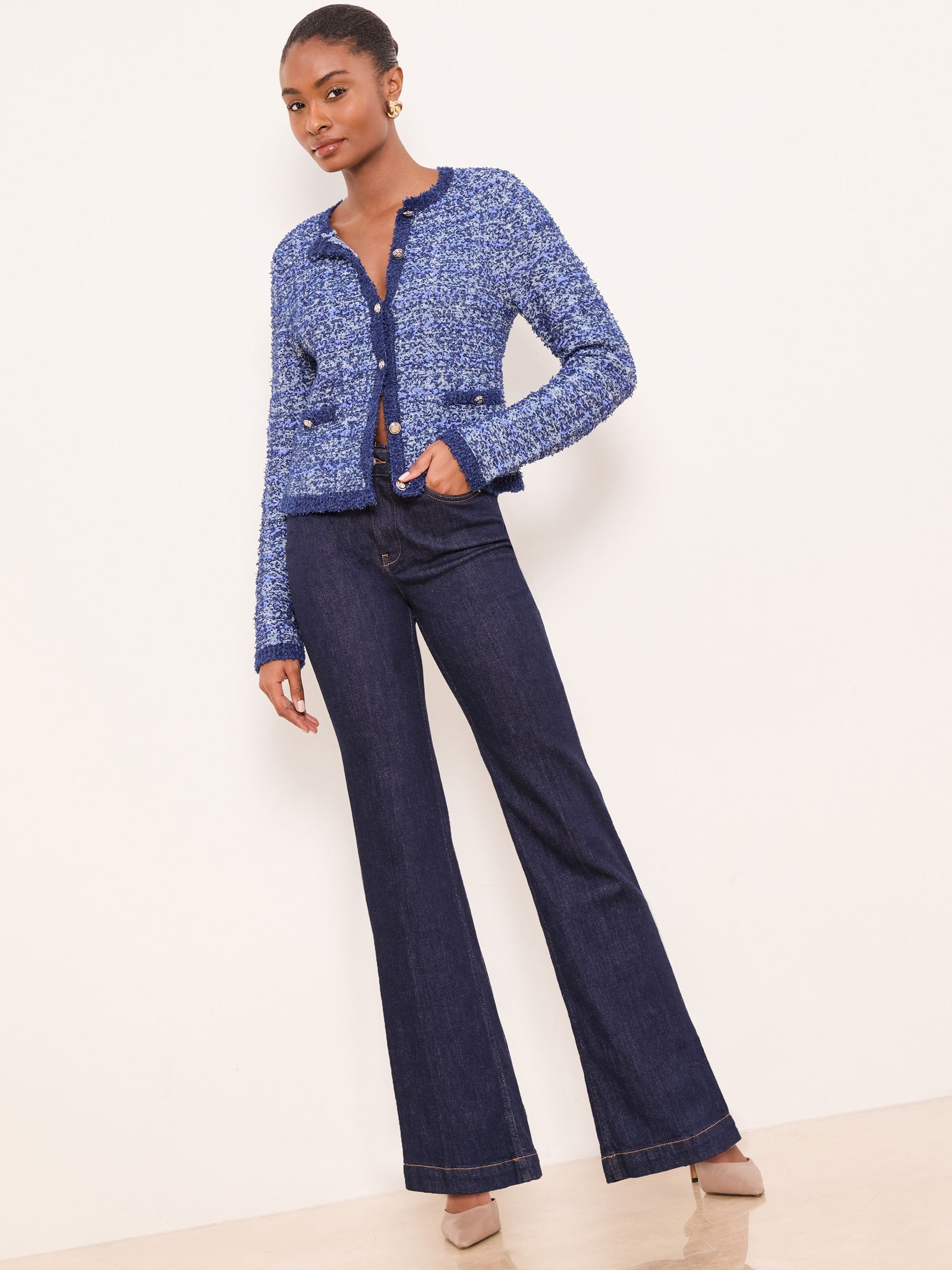 Buy Lipsy Navy Blue Boucle Textured Long Sleeve Buttoned Tipped
