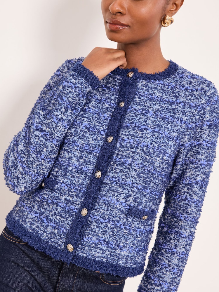 Lipsy Boucle Textured Long Sleeve Buttoned Tipped Knitted Cardigan - Obraz 2 z 4