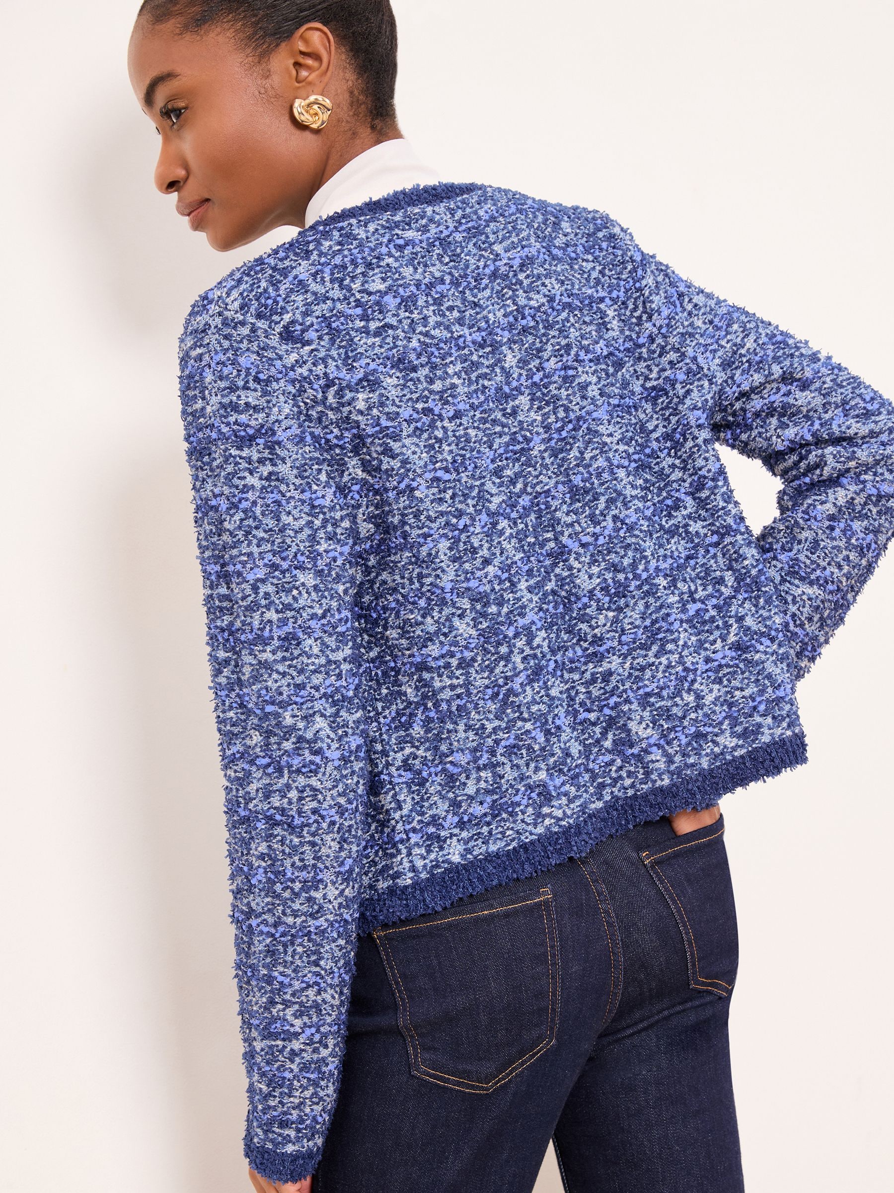 Buy Lipsy Navy Blue Boucle Textured Long Sleeve Buttoned Tipped