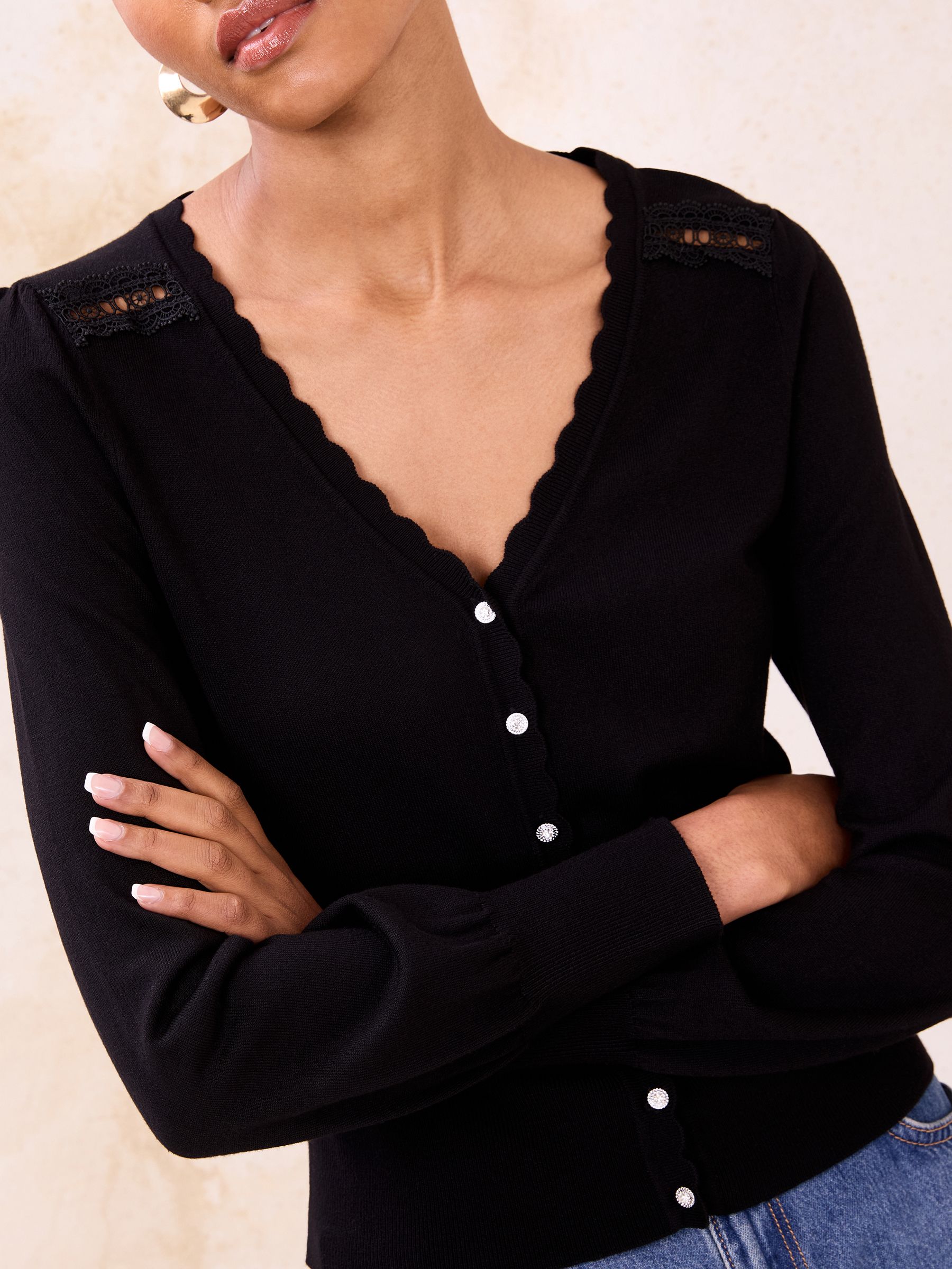 Buy Lipsy Black Lace Insert Detail V-Neck Long Sleeve Knitted