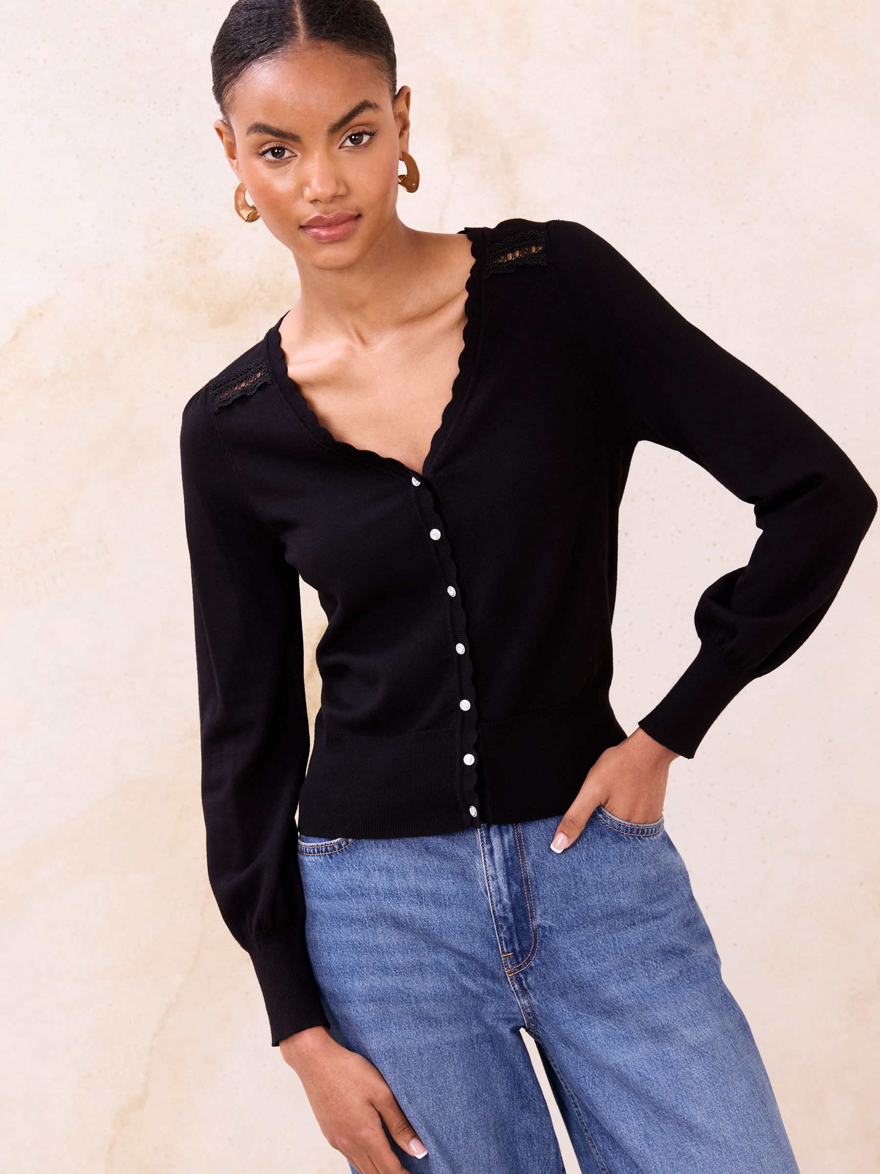 Buy Lipsy Black Lace Insert Detail V-Neck Long Sleeve Knitted