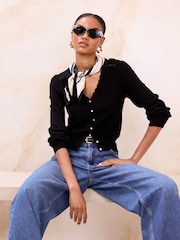 Lipsy Black Lace Insert Detail V-Neck Long Sleeve Knitted Cardigan - Image 5 of 5