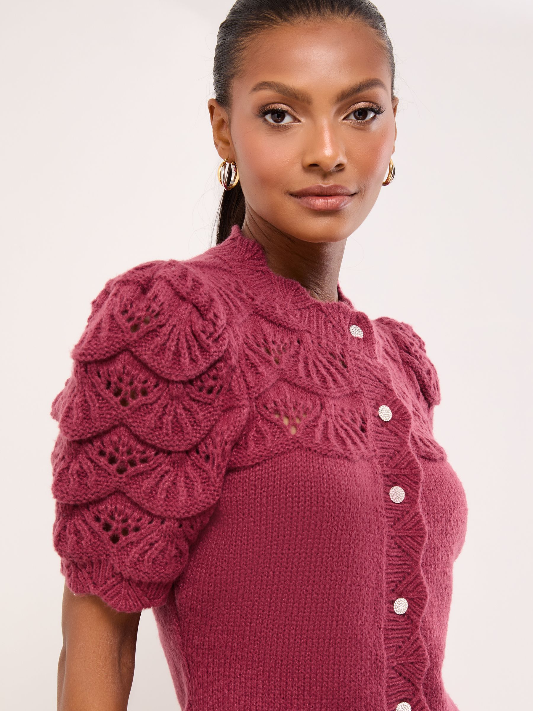 Buy Lipsy Burgundy Red Short Sleeve Scallop Pointelle Stitch