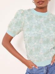 Lipsy Embellished Lace Detail Short Sleeve Crew Neck Knitted Jumper - Bild 2 von 4