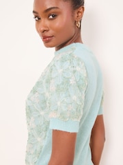 Lipsy Embellished Lace Detail Short Sleeve Crew Neck Knitted Jumper - Bild 3 von 4